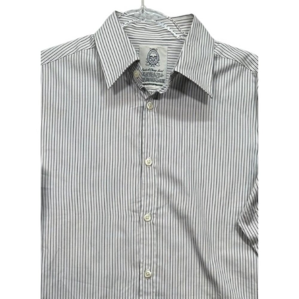 Just A Cheap Shirt Mens Striped Button-Up Shirt Black Gray Size M Long Sleeves